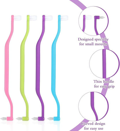 4 Pack Dual Sided Cat Dog Toothbrush, Kitten Puppy Toothbrush Pet Teeth Cleaning Brush with Micro Brush Head Anti Slip Curved Handle Eliminates Bad Breath Reduces Plaque Tartar Formation