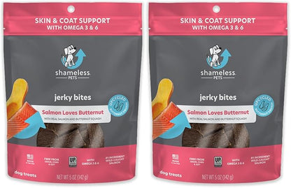 Shameless Pets Dog Jerky Treats - Salmon Jerky for Dogs Made with Upcycled Ingredients & Zero Artificial Flavors, Supports Healthy Skin & Coat - Salmon Says Butternut, Pack of 2