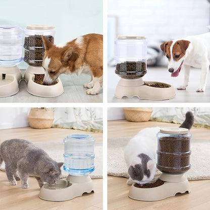 2 Pack Automatic Cat Feeder and Water Dispenser in Set Gravity Food Feeder and Waterer Pet Food Bowl for Small Medium Dog Pets Puppy Kitten Big Capacity 1 Gallon x 2