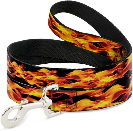Dog Leash Flames Vivid Black Orange 4 Feet Long 1.5 Inch Wide