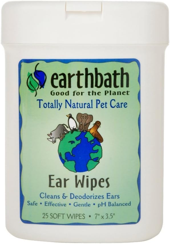 earthbath, Dog Ear Wipes - Gentle Dog Ear Cleaner, Best Pet Wipes for Dogs & Cats, Made in USA, Cruelty-Free Dog Wipes, Keep Your Pet's Ears Naturally Clear & Infection Free - 25 Count (2 Pack)