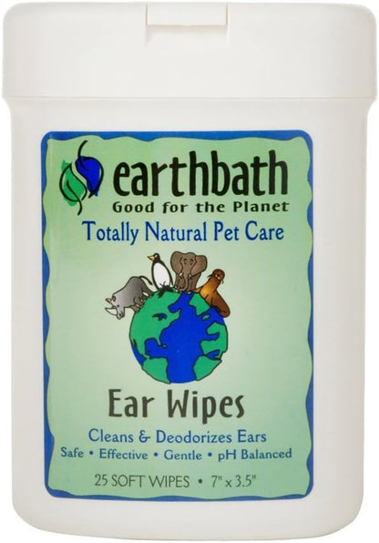 earthbath, Dog Ear Wipes - Gentle Dog Ear Cleaner, Best Pet Wipes for Dogs & Cats, Made in USA, Cruelty-Free Dog Wipes, Keep Your Pet's Ears Naturally Clear & Infection Free - 25 Count (2 Pack)