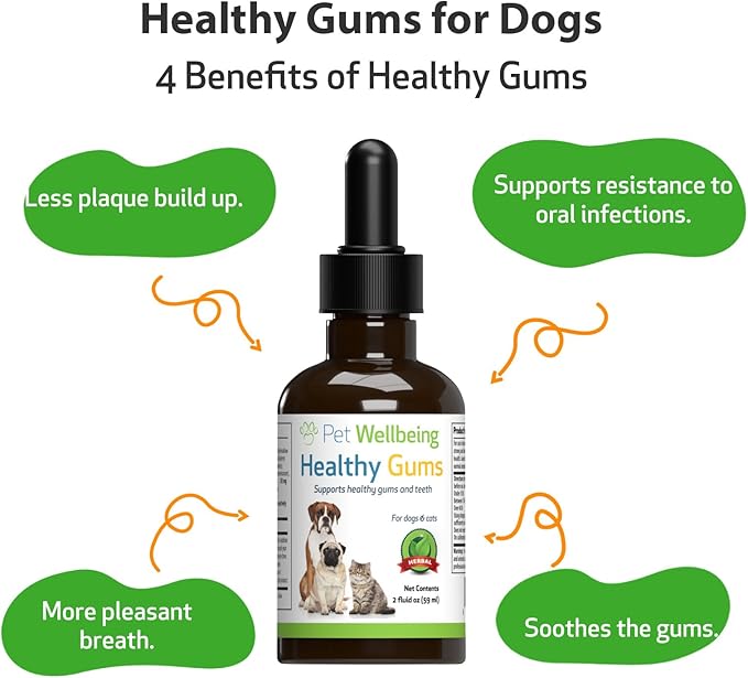 Pet Wellbeing - Healthy Gums for Dogs - Natural Supplement for Healthy Gums, Teeth and Breath against Dog Gingivitis - 2oz (59ml).