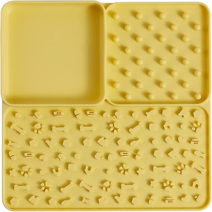 3 in 1 Lick Mat for Dogs/Cats, Dogs/Cats Lick Mat, Dogs/Cats Food Mat, Premium Lick Mats with Suction Cups, Slow Down The Pet's Eating Speed to Help Digestion(Yellow)