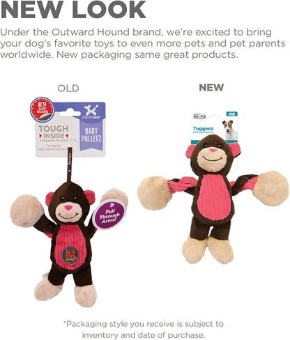 Outward Hound Baby Pulleez Monkey Squeaky Plush Dog Toy with Ropes for Pull-Through Tugging Action