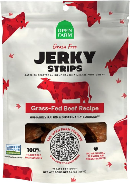Open Farm Dehydrated Grain-Free Dog Treats, Gently Cooked Recipe with Natural Simple Ingredients and No Artificial Flavors or Preservatives (1 Pack Beef Jerky)