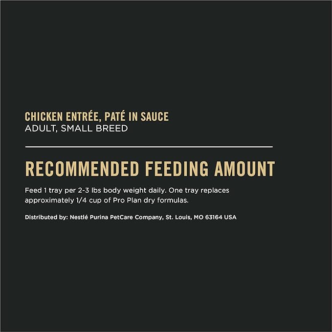 Purina Pro Plan Wet Dog Food for Small Dogs, Adult Small Breed Chicken Entree High Protein Dog Food - (Pack of 12) 3.5 oz. Trays