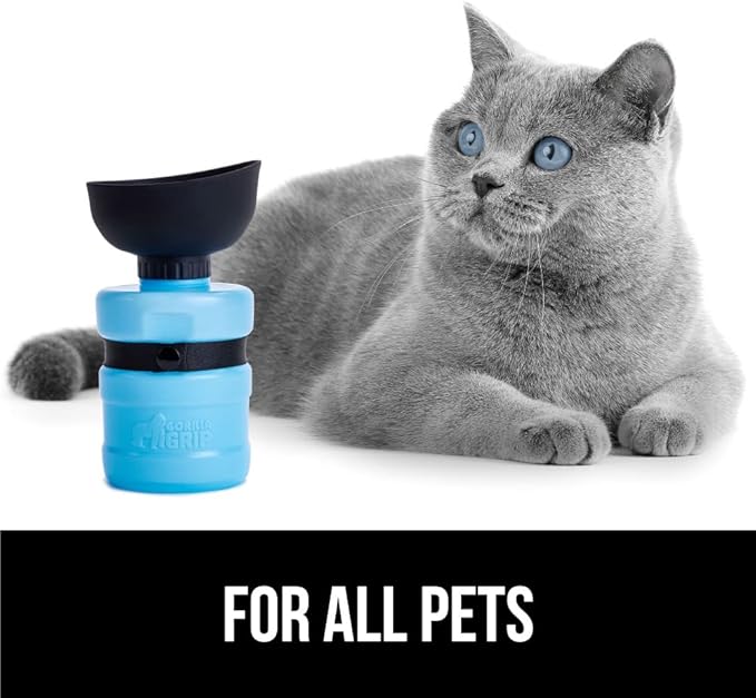 Gorilla Grip No Spill Portable Dog Water Bottle with Built in Bowl, Food Grade Silicone Leak Proof Pets Travel Drink Dispenser, Puppy Walk Training, Pet Hiking Essentials, Trip Accessories, Blue