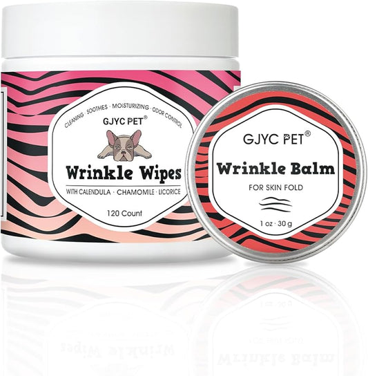 Wrinkle Wipes + Wrinkle Balm for Dogs | Bulldog, French Bulldog, Pug, English Bulldog | Cleans & Soothes Wrinkles, Folds, Tear Stain, Tail Pockets & Paws