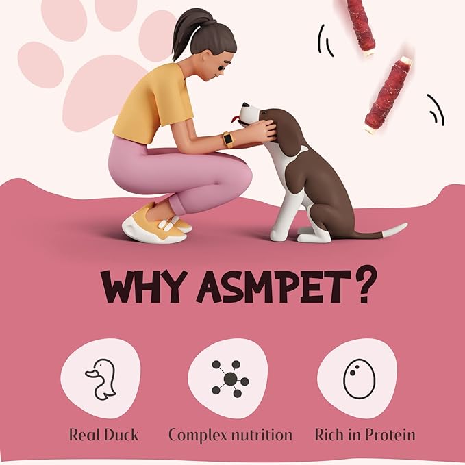 ASMPET Dog Treats Duck Wrapped Rawhide Sweet Potato Stick, Long Lasting Dog Chew Cowhide Treats, Grain Free Teeth Cleaning Dog Treats for Medium Large Dogs, 6 Pieces