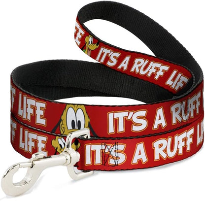 Buckle-Down Dog Leash Pluto 2 Pose Its A Ruff Life Red Yellow White Available In Different Lengths And Widths For Small Medium Large Dogs and Cats, 6 Feet Long - 1.5" Wide