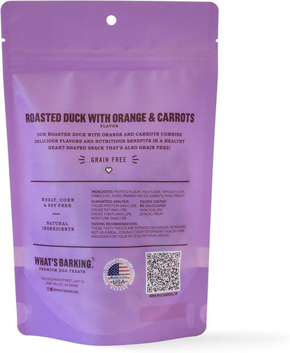 What's Barking Roasted Duck with Orange & Carrots Crunchy Hearts - Premium Dog Treats, Natural Ingredients, No Wheat, Made in USA - 6 Oz (Pack of 3)