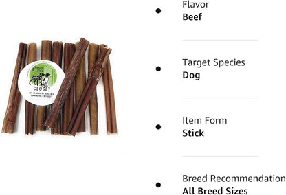 Sancho & Lola's Bully Sticks for Dogs Standard (10 Count) - High-Protein Beef Pizzle Dog Chews - No Antibiotics, No Growth Hormones, Hand-Selected and Inspected in the USA