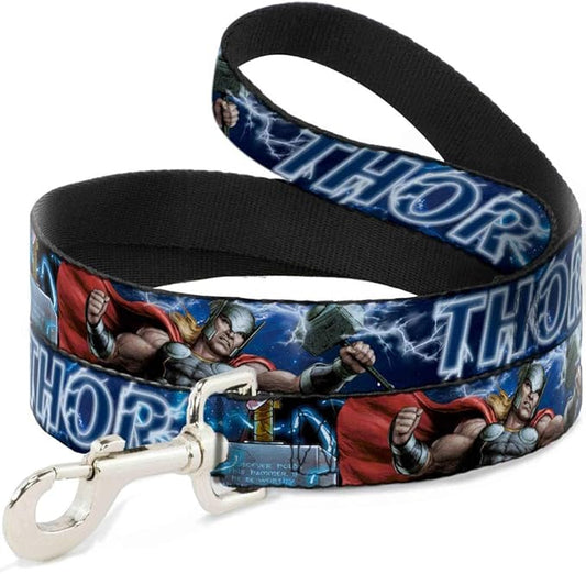 Buckle-Down Dog Leash Avengers Thor Hammer Action Pose Galaxy Blues White 6 Feet Long 1.0 Inch Wide, multicolor