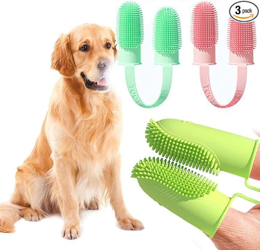 Andy's Orchids 3pcs Dog Toothbrush for Easy Teeth Cleaning, Finger Toothbrush Kit, Double-Finger 135ºSurround Bristles, Teeth Care Dental Care for Puppies Cats and Small Pets