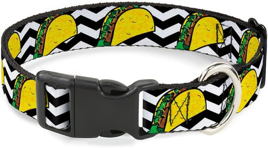 Buckle-Down Plastic Clip Collar - Taco/Chevron Black/White - 1.5" Wide - Fits 18-32" Neck - Large