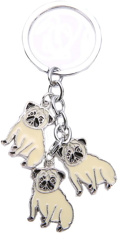 Dog Keychain, Pet Pendant Key-Ring, Cute Puppy ID Tags Metal Key Ring for Dog Lover (Pug)