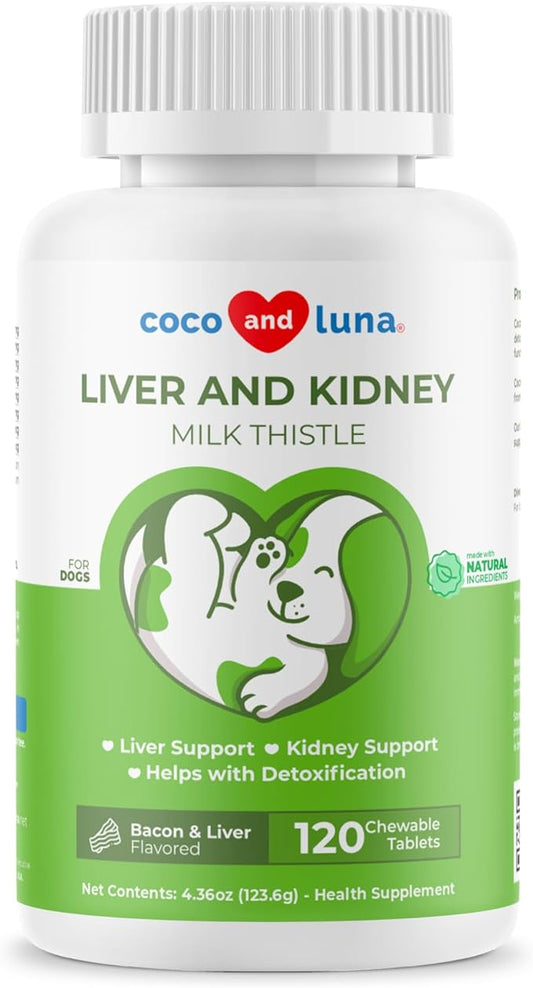 Milk Thistle for Dogs - 120 Chewable Tablets - Silymarin - Liver and Kidney Support for Dogs with EPA & DHA - Detox for Dogs - Liver Supplement for Dogs with Choline and L-Arginine