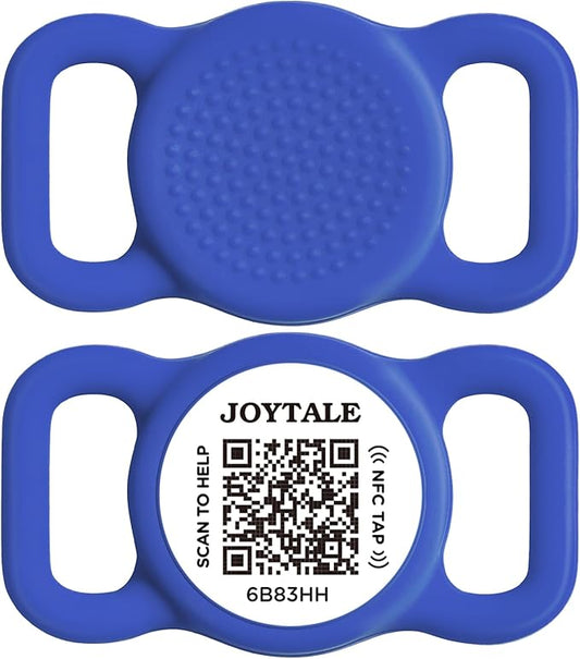 Joytale [ NO APP Required ] Silent Silicone QR Code Dog Tag, Slide On Dog Tags for 1 Inch Wide Collars or Vest, NFC Pet Online Profile, Scan QR to Send Location Alert Email, Navy Blue, M