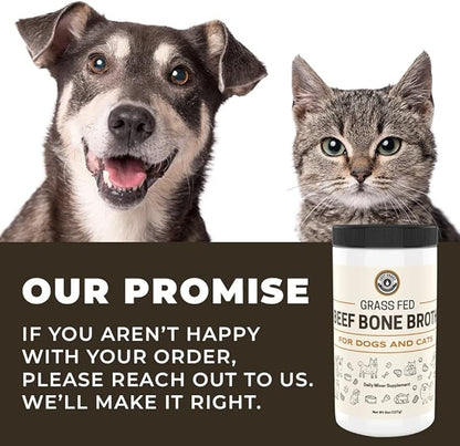 8oz Beef Bone Broth Powder for Dogs and Cats – Human Grade Grass-Fed Bone Broth for Picky Eaters – Supports Joints and Gut Health – Single Ingredient Bone Broth for Cats -Dog Food Toppers For Dry Food