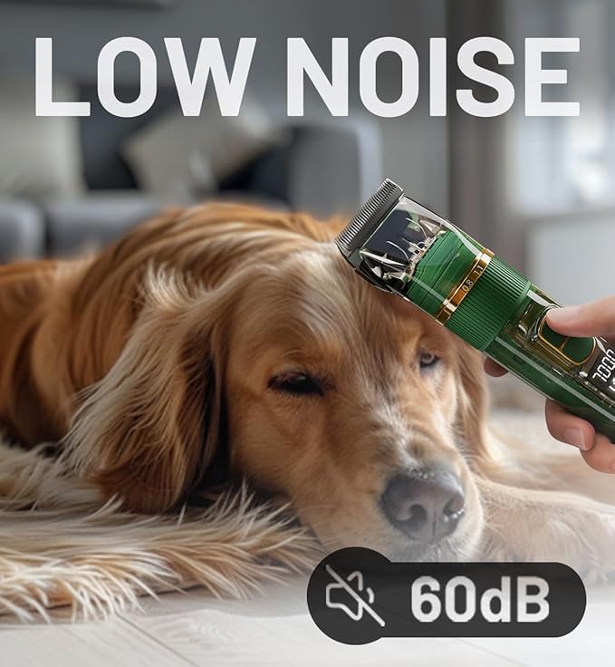 Dog Clippers for Grooming Low Noise, Dog Paw and Hair Trimmer with 3-Speed Digital Display, Detachable Waterproof Dog Trimmer for Grooming, Rechargeble Pet Grooming Clippers for Dogs Professional