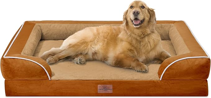 XL Dog Beds, Waterproof Dog Bed with Bolster, Extra Large Dog Beds Orthopedic, Washable Dog Bed Sofa Pet Bed with Removable Cover & Non-Slip Bottom(X-large,Caramel)