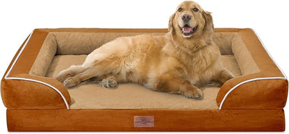 XL Dog Beds, Waterproof Dog Bed with Bolster, Extra Large Dog Beds Orthopedic, Washable Dog Bed Sofa Pet Bed with Removable Cover & Non-Slip Bottom(X-large,Caramel)