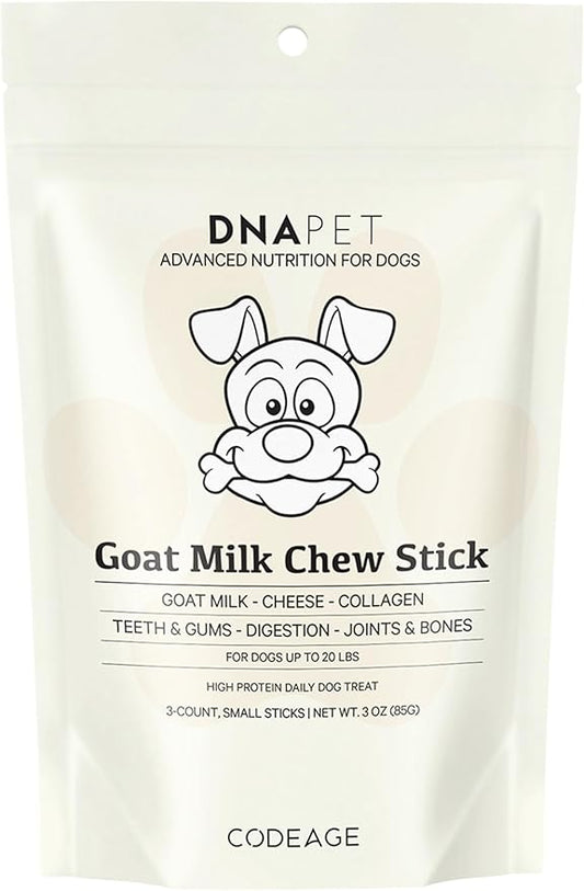 Goat Milk Chew Sticks for Dogs Supplement - High Protein, Collagen, Calcium, Cheese Probiotic Treats for Oral Health, Digestive Support, Bone & Joint Care - Small Dogs Up to 20 Lbs - 3-Count