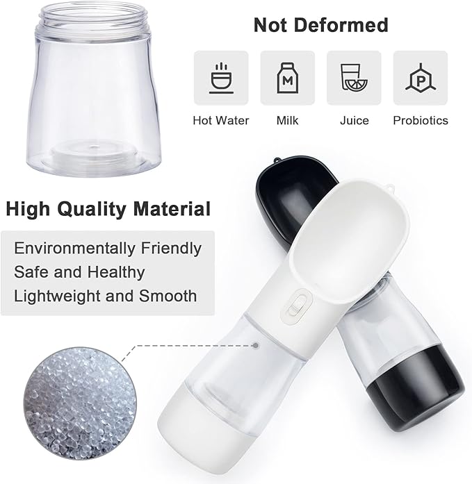 Outdoor Dog Water Bottle Dispenser - Leak Proof Water Bottle for dogs On The Go with Food Container Multifunctional Travel Dog Water Bottle（Black）