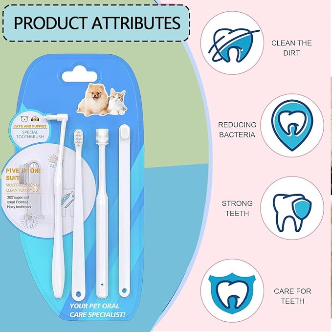 5Pcs Cat Dog Toothbrush Kit 360 Degree Dog Tooth Brush Suitable for All Cats and Dogs Dental Care Meet All Cleaning Needs, Multi-Functional Dental Cleaning