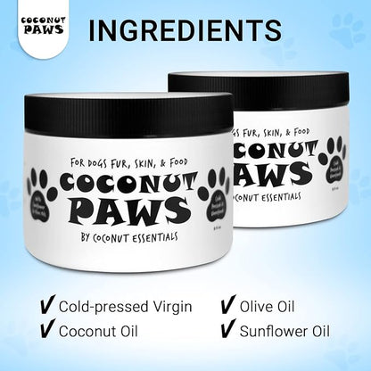 Coconut Paws, Organic Dog Essentials, with Coconut Oil, Olive Oil and Sunflower Oil, for Dog’s Skin, Hair, Ears, Teeth, and Nails, Dog Paw Balm and Nose Balm, 8 fl oz