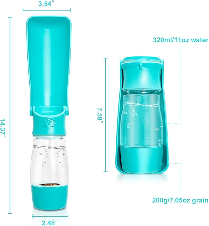 Dog Water Bottle with Food Container - Portable and Multifunctional Dog Water Dispenser for Cats Puppy Drinking and Eating, Detachable Design Combo Cup for Pet Outdoor Walking Travel Hiking