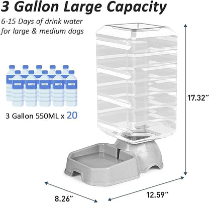 Large Dog Water Bowl Dispenser, 3 Gallon Automatic Gravity Cat Waterer, Self-Filling Large Capacity Pet Water Dispenser Station, 100% BPA-Free, Transparency, Safe and Unplugged for Pet Dogs and Cats