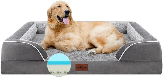 Cooling Dog Bed, Orthopedic Memory Foam Dog Bed, Dog Beds for Extra Large Dogs, XL Dog Bed with Removable Cover, Waterproof Pet Bed Large with Bolster(X-large,Silver Grey)