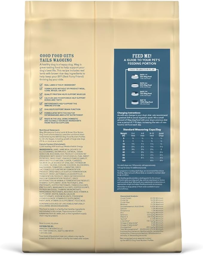 Amazon Brand – Wag Dry Dog Food, Lamb and Brown Rice, 5 lb Bag