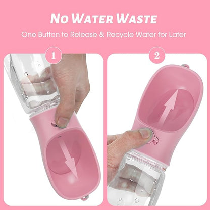 Kalimdor Dog Water Bottle, Leak Proof Portable Puppy bowl Water Dispenser with Drinking Feeder for Pets Outdoor Walking, Hiking, Travel, Food Grade Plastic (19oz Pink)