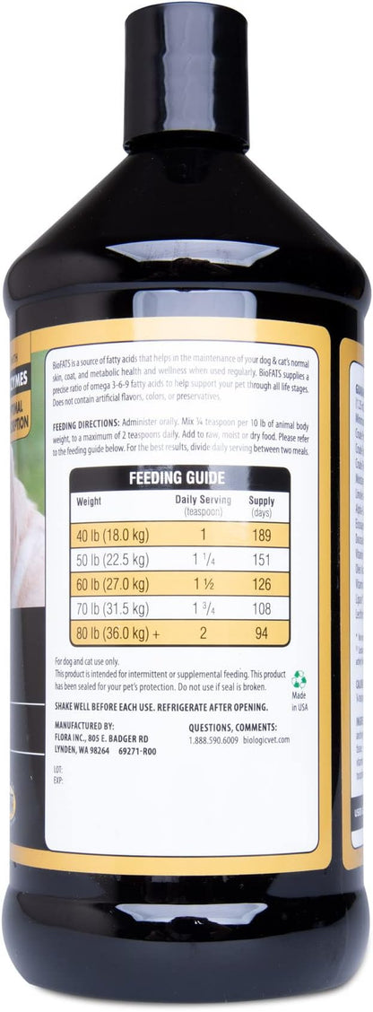 BioFATS Omega 3-6-9 Fatty Acid with EPA & DHA, Supports Healthy Skin, Coat and General Wellness, 94-Day Supply for 80-lb. Animal, 32-fl. oz. Bottle