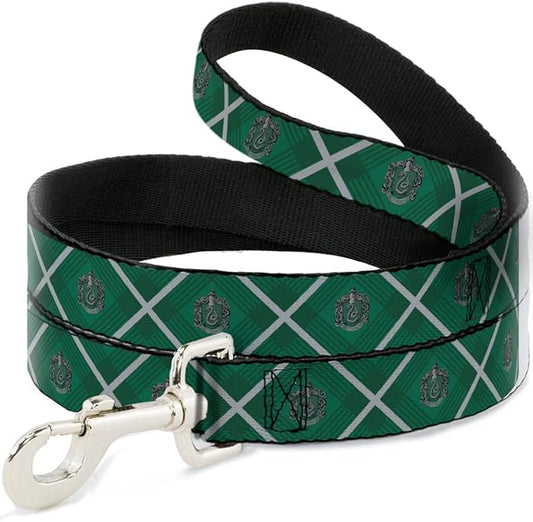 Dog Leash Harry Potter Slytherin Crest Plaid Greens Gray 4 Feet Long 0.5 Inch Wide