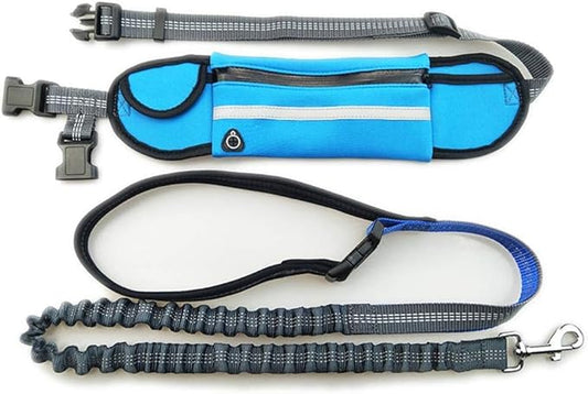 Hands Free Dog Leash with Zipper Pouch, Padded Handles and Durable Bungee for Walking, Jogging and Running Your Dog (Large, 25-120 lbs) - Blue
