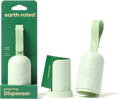 Earth Rated Dog Poop Bag Holder with Dog Poop Bags, Durable and Guaranteed Leakproof, Unscented, 1 Dispenser and 15 Bags