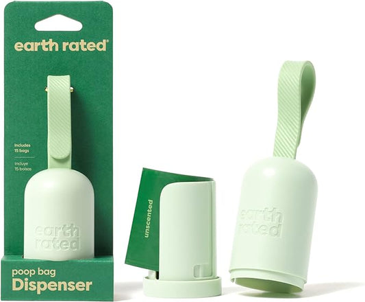 Earth Rated Dog Poop Bag Holder with Dog Poop Bags, Durable and Guaranteed Leakproof, Unscented, 1 Dispenser and 15 Bags