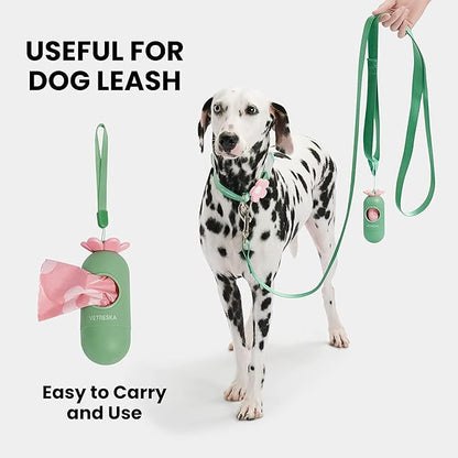 VETRESKA Dog Poop Bags with Dispenser, Lavender Scented, Guranteed Leak Proof and Extra Thick Pet Waste Bags for Walking Dog and Cats Litter， 1 Count Bag Holder and 105 Count Bags (7 Refill Rolls）Pink