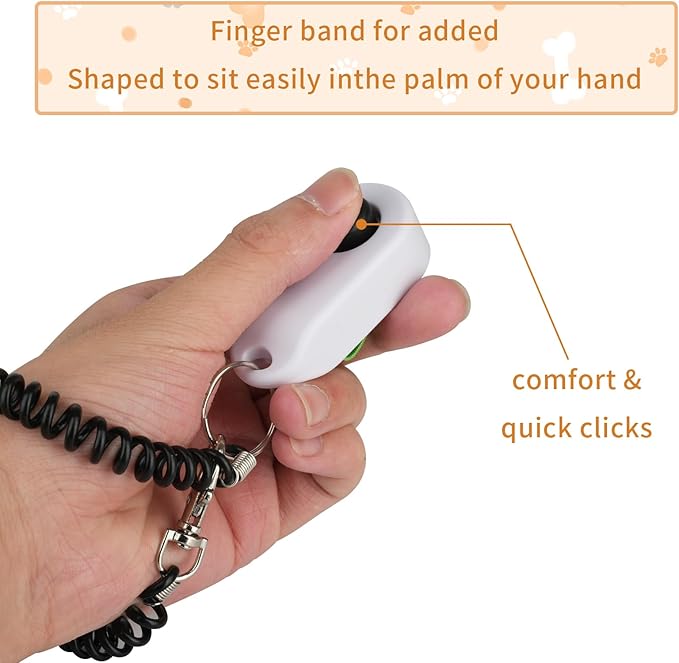 Dog Training Clicker with Finger Ring and Wrist Strap 2 Pack (Black & White) - Versatile Puppy Trainer & Pet Behavior Aid