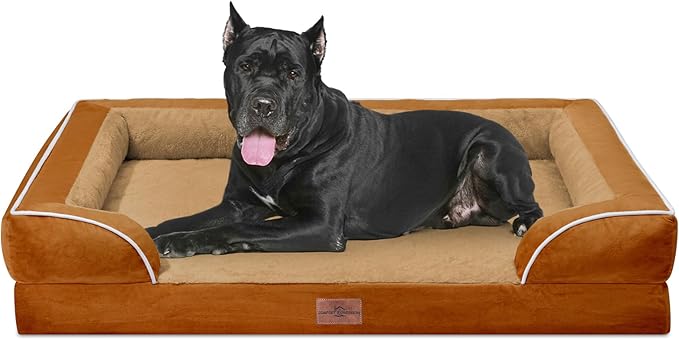 Waterproof Dog Bed, XXL Dog Bed Orthopedic Foam, Waterproof Dog Sofa Bed with Washable Removable Cover & Non-Slip Bottom(XX-large,Caramel)