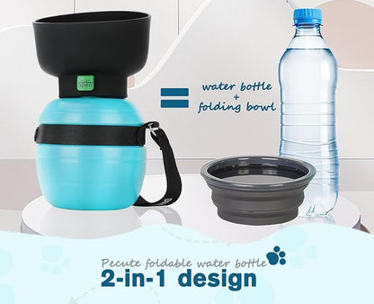 Pecute Portable Dog Water Bottle, 2 in 1 Cat Dog Travel Water Bottle Bowl Leakproof with Double Seal, BPA FREE, Lightweight, Pet Small Animal Water Bottel Dispenser for Outdoor Walking Hiking Travels