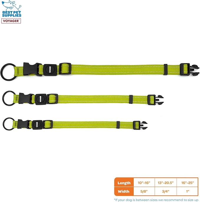 Best Pet Supplies Reflective Dog Collar with Adjustable Length, Heavy-Duty Buckle, and Strong Leash D-Ring, Training, Walking, Jogging Accessory for Small, Medium, and Large Breeds - Lime Green, S