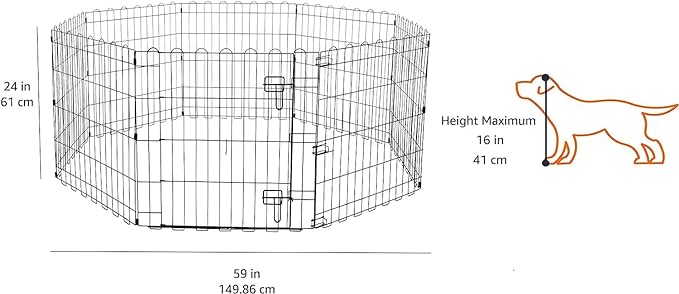 Amazon Basics - Octagonal Foldable Metal Exercise Pet Play Pen for Dogs, Fence Pen, Single Door, Extra Small, 60 x 60 x 24 Inches, Black