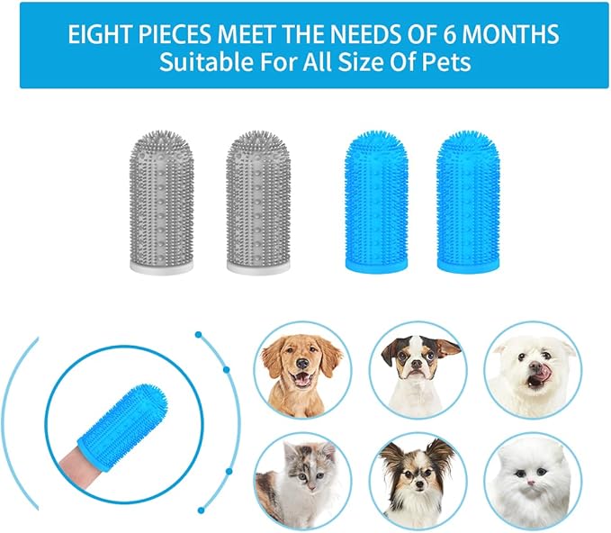 Dog Toothbrush for Dog Teeth Cleaning,4 Pack Dog Tooth Brushing Kit Cat Toothbrush with Full Surround Bristles, Dental Care for Puppies/Cats,Finger Tooth Brush for Medium/Large Dog (Gray)