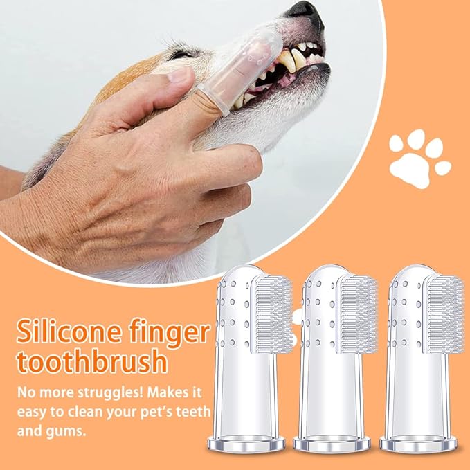 Dog Toothbrush Finger Set, Canine Toothbrush Kit for Dental Care with 3 Silicone Finger Brush - 3 Sided Pet Tooth Brush for Dogs and Cats Teeth Cleaning