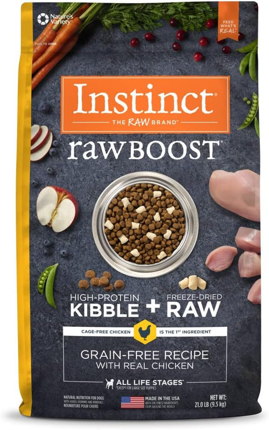 Instinct Raw Boost Grain Free Dry Dog Food, High Protein Real Chicken Kibble + Freeze Dried Raw Dog Food, 21 lb. Bag